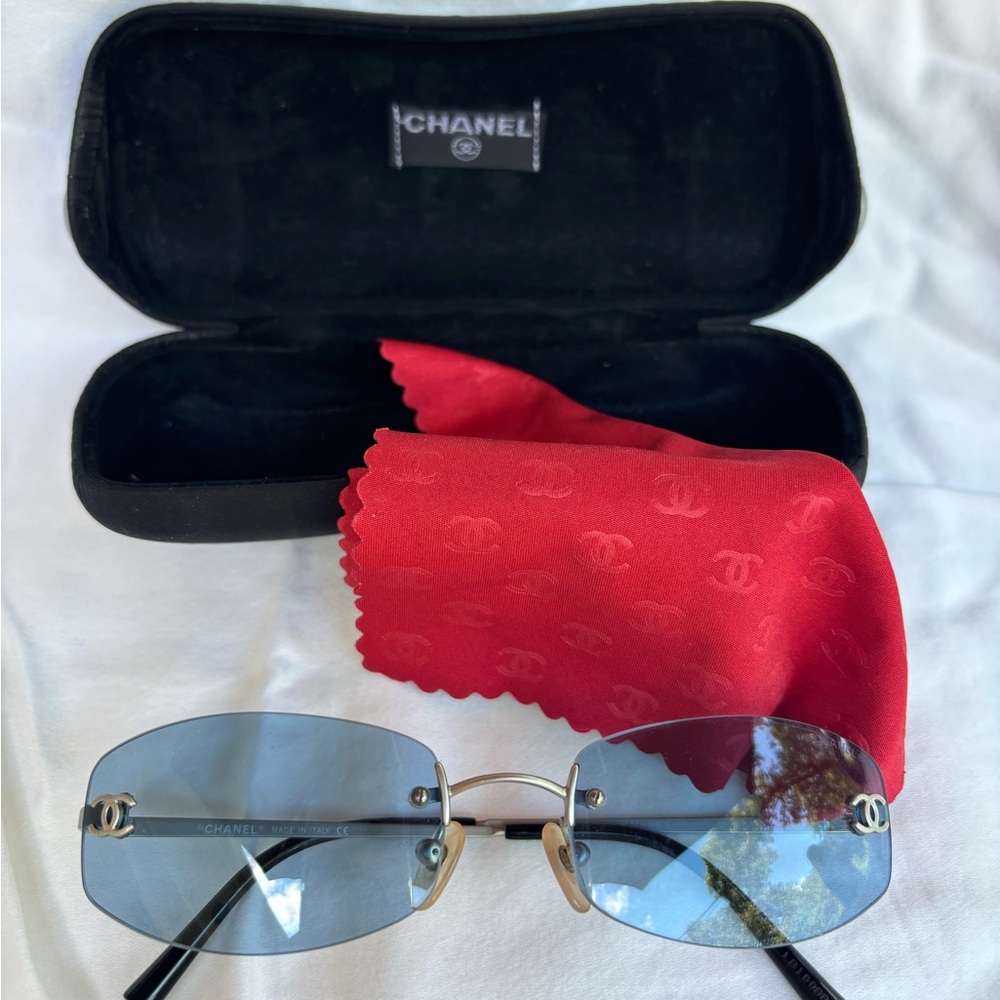 Vintage Chanel Rimless Blue Tinted Sunglasses - Circa Early 2000s